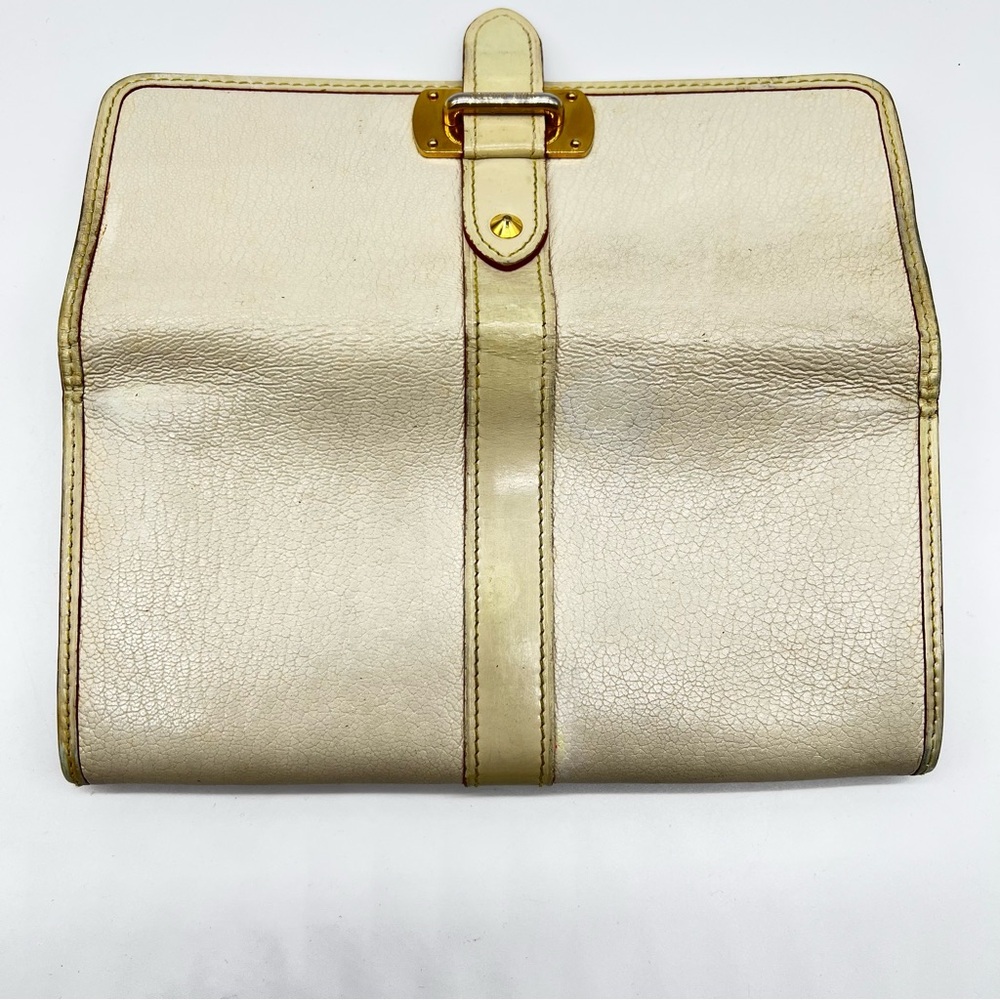 Louie Vuitton Cream Leather w/Gold Metal Red Trim/Yellow Stitching Suhali Wallet - Picture 3 of 13